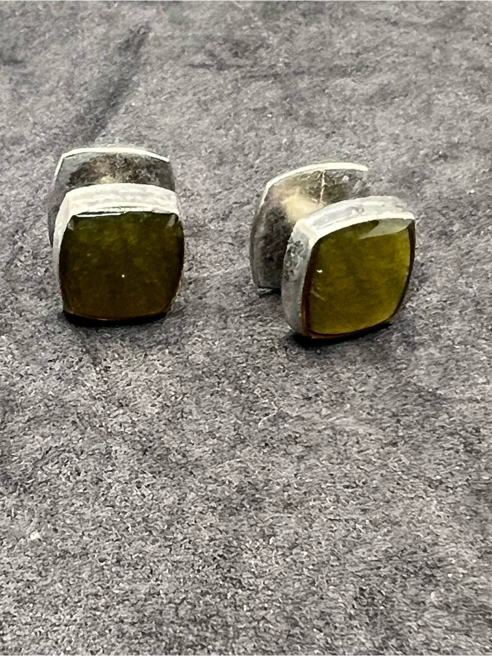 Men's Olive Green Stone Cufflinks - Classic Square Design